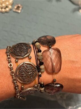Bracelet set of 5 Glass Bead Stretch Bracelet in Smoky gray